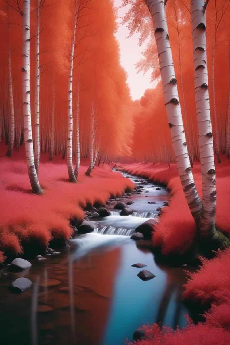 00849-3065875052-landscape photography shot on Kodak Aerochrome,_The birch forest beside the fast-flowing stream in summer,quiet and beautiful co.png